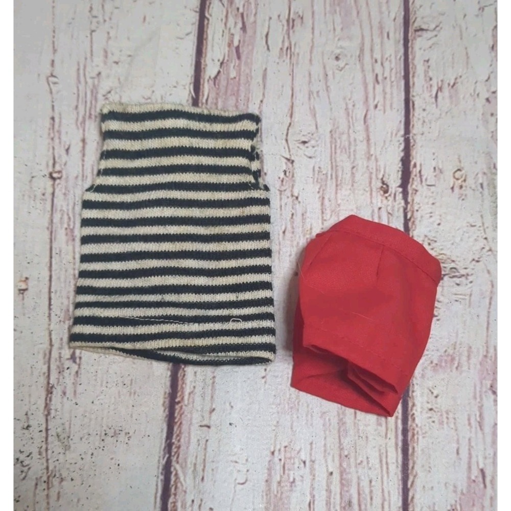 Vintage 1962 Barbie PAK Black White Striped Shirt PAK Red Shorts